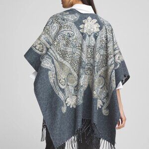 Chico's Paisley Leopard Reversible Ruana Grey Multi- NWT- One Size